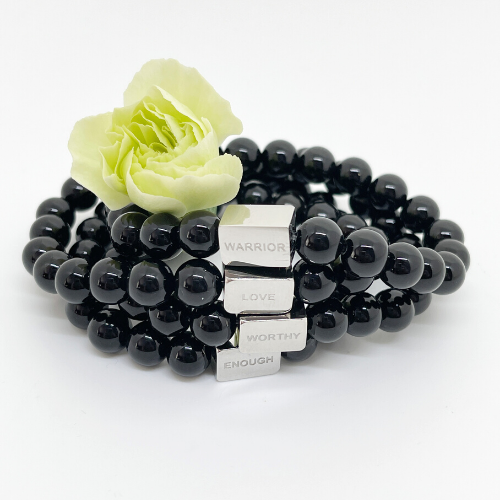 Warrior Black Bracelet, Black Onyx Bracelets, healing bracelets, beaded bracelets, motivational bracelets, warrior bracelet, worthy bracelet, love bracelet, mantra bands, worthy wands, white jade bracelets, inspirational jewelry, crystal bracelets, stacking bracelets, Crystal Bracelet, Love Bracelet