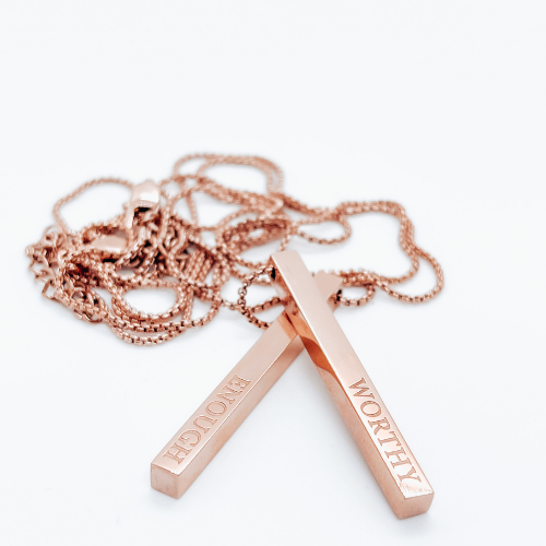 Because of Jesus I Am Enough Four-Sided Bar Necklace